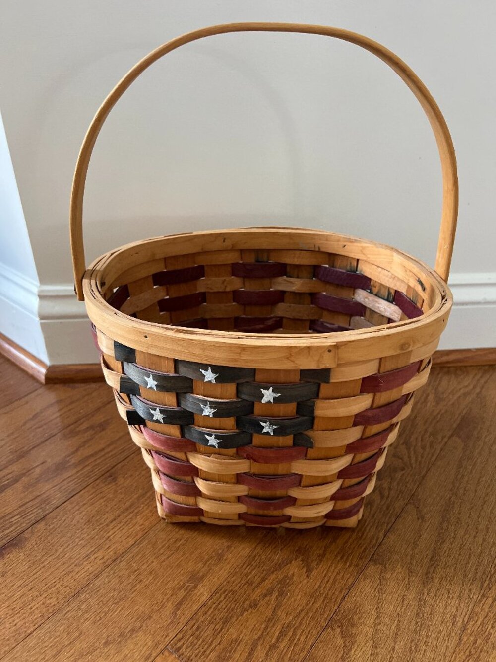 Patriotic Woven Wooden Basket with Handle